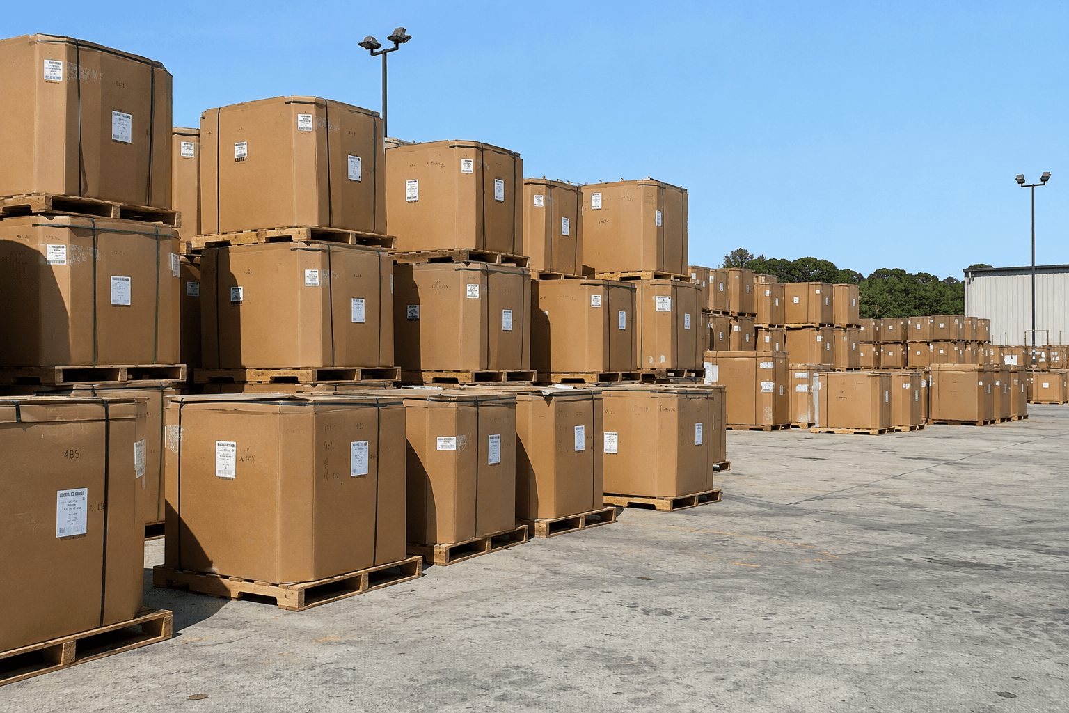 Octagonal bulk bins in the outdoor inventory yard